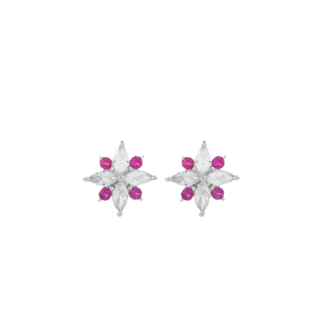 Artic Flower lobe earrings in rhodium-plated silver with rubies and zircons - CUORI MILANO