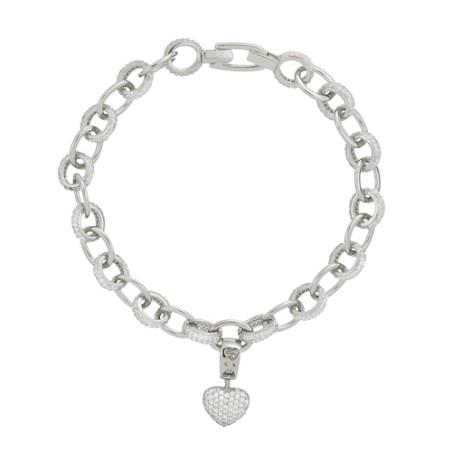 Bracciale Anastasia in argento rodiato con cuore pendente decorato con zirconi  - CUORI MILANO