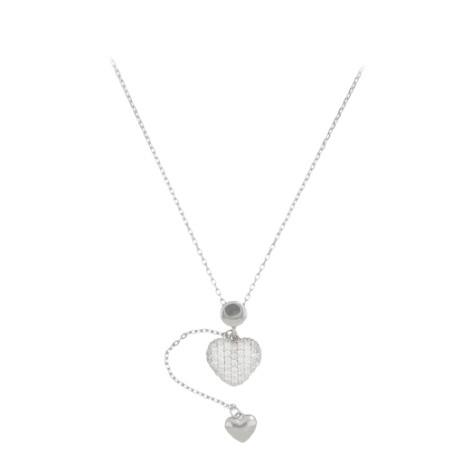 Collana Anastasia in argento rodiato con cuore decorato da zirconi e filo pendente con cuoricino - CUORI MILANO