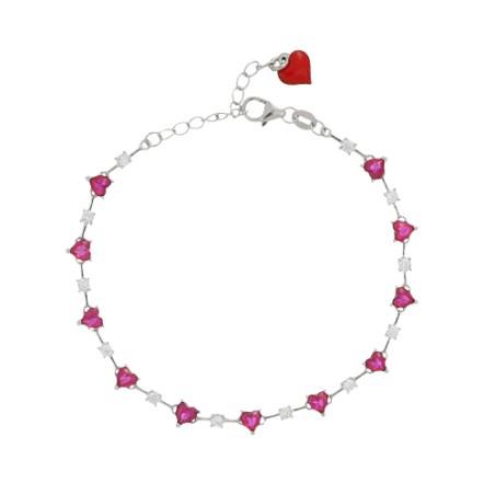 Ragnacuore bracelet in rhodium-plated silver with heart-shaped zircons and rubies - CUORI MILANO