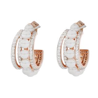 Triple hoop earrings in pink silver with pearls and zircons - CUORI MILANO