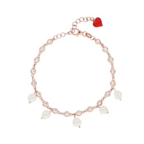 Bracelet in pink silver with dangling pearls and white zircons - CUORI MILANO