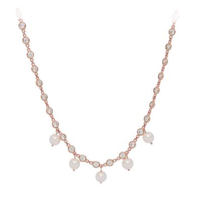 Collar Moon Girl de plata rosa con colgante de perlas y circonitas - CUORI MILANO
