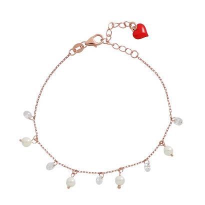 Space Pearl bracelet in pink silver with dangling pearls and zircons - CUORI MILANO
