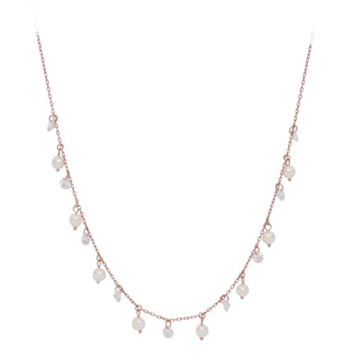 Space Pearl necklace in pink silver with dangling pearls and zircons - CUORI MILANO