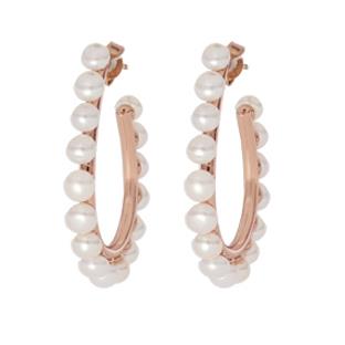 Moon Girl hoop earrings in pink silver with pearls - CUORI MILANO