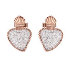 Cosmic Love Sacred Heart lobe earrings in pink silver with sacred heart and zircons - CUORI MILANO