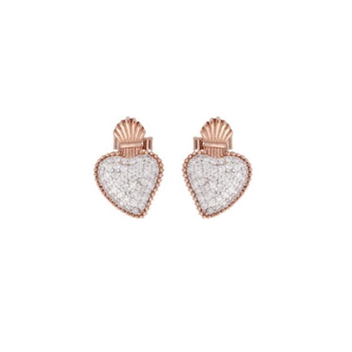 Cosmic Love Sacred Heart lobe earrings in pink silver with sacred heart and zircons - CUORI MILANO