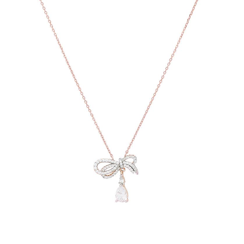Leila necklace in pink silver with bow-shaped pendant and zircons - CUORI MILANO