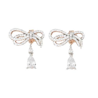 Leila earrings in pink silver with bow and pendant zircon - CUORI MILANO