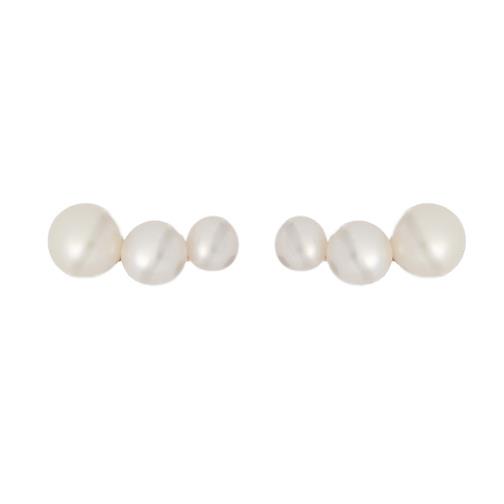 Space Pearl earrings in pink silver with pearls horizontally on the lobe - CUORI MILANO