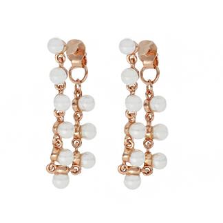 Space Pearl pendant chain earrings in pink silver with pearls - CUORI MILANO