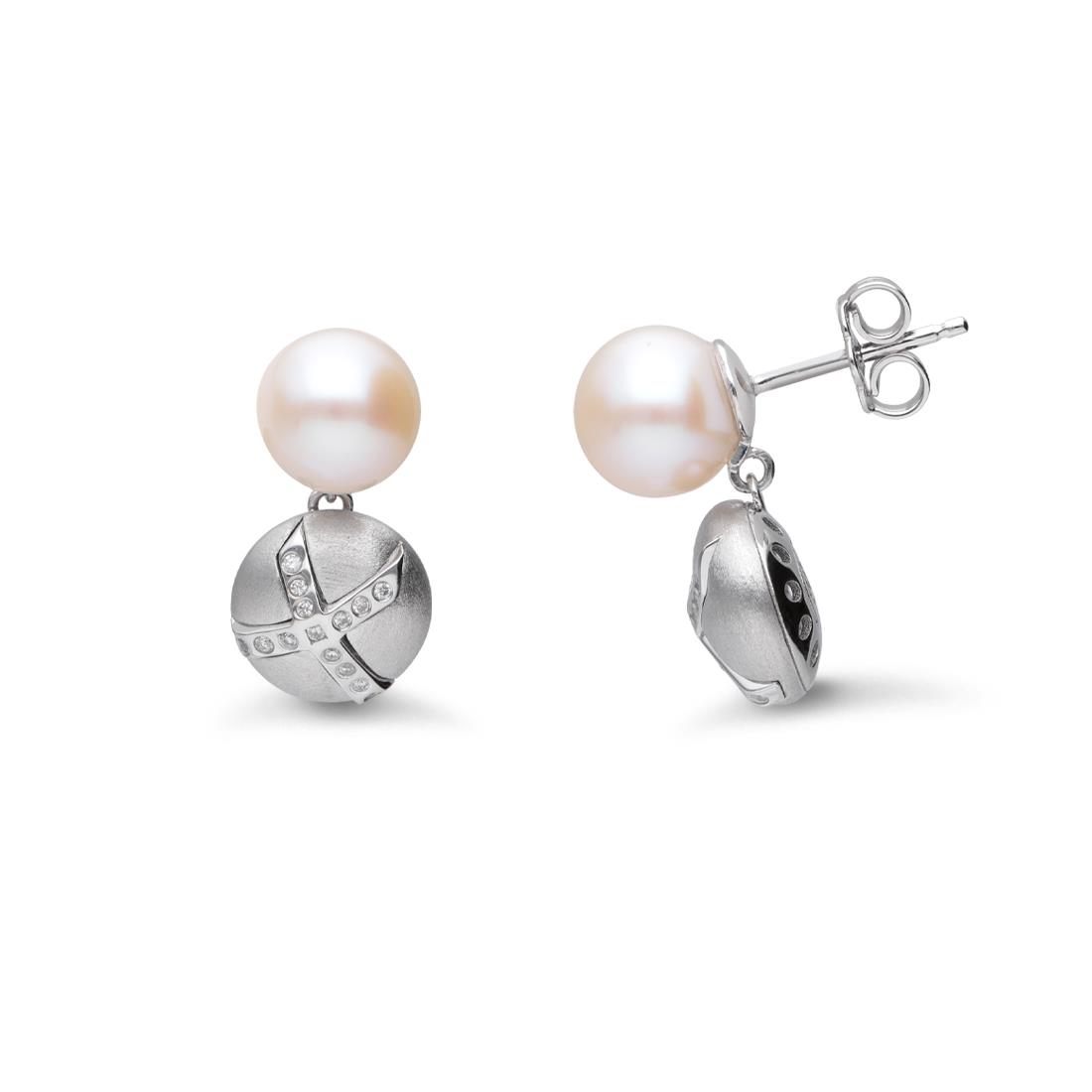 La Croce earrings with pearl and diamonds - ALFIERI & ST. JOHN