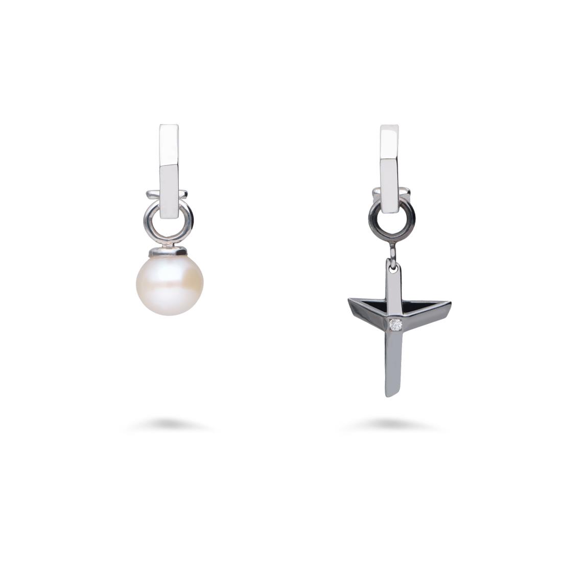 La Croce earrings with pearl and diamond - ALFIERI & ST. JOHN
