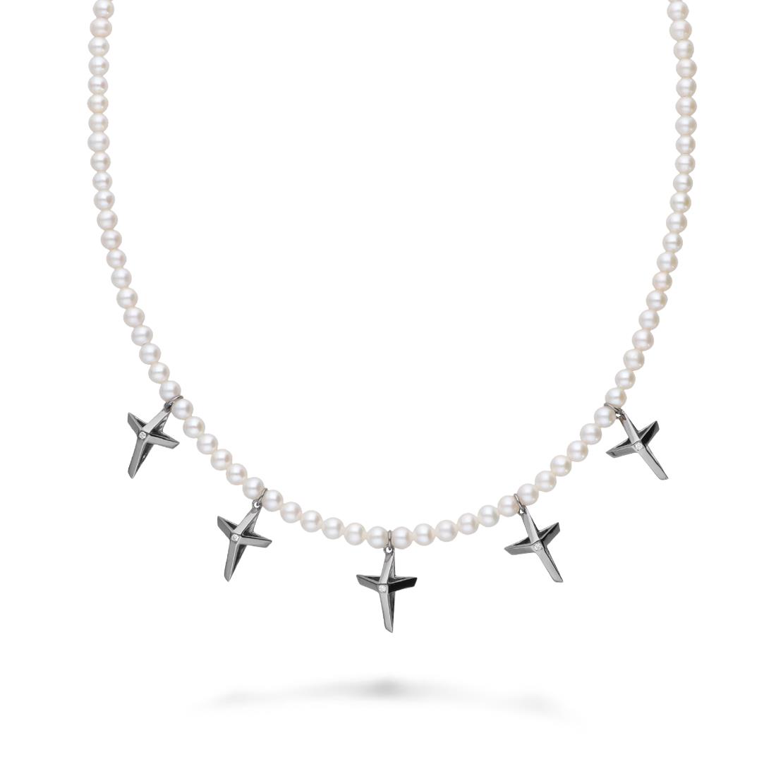 La Cronce necklace in pearls and silver crosses - ALFIERI & ST. JOHN