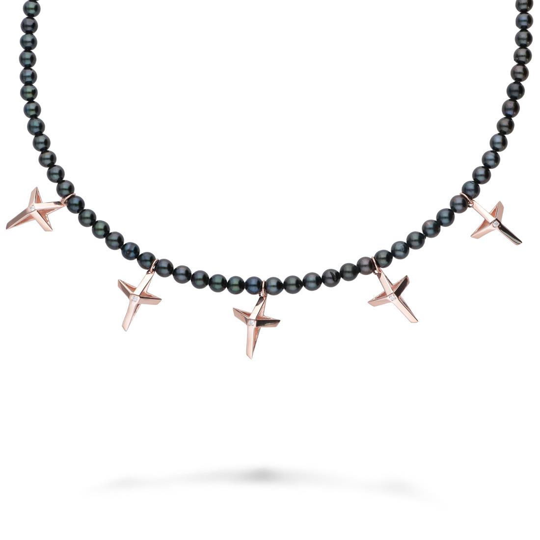 La Croce necklace in black pearls and crosses - ALFIERI & ST. JOHN