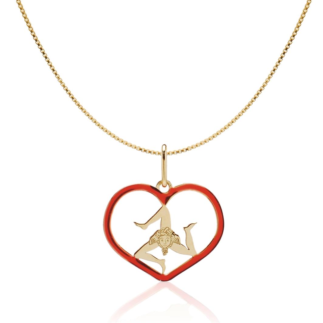 Collana in argento dorato con pendente simbolo della Trinacria racchiuso in un cuore - MY SICILY