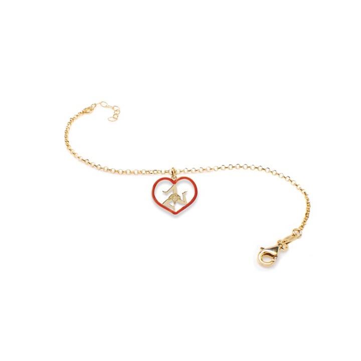 Golden silver bracelet with Trinacria symbol pendant enclosed in a heart - MY SICILY