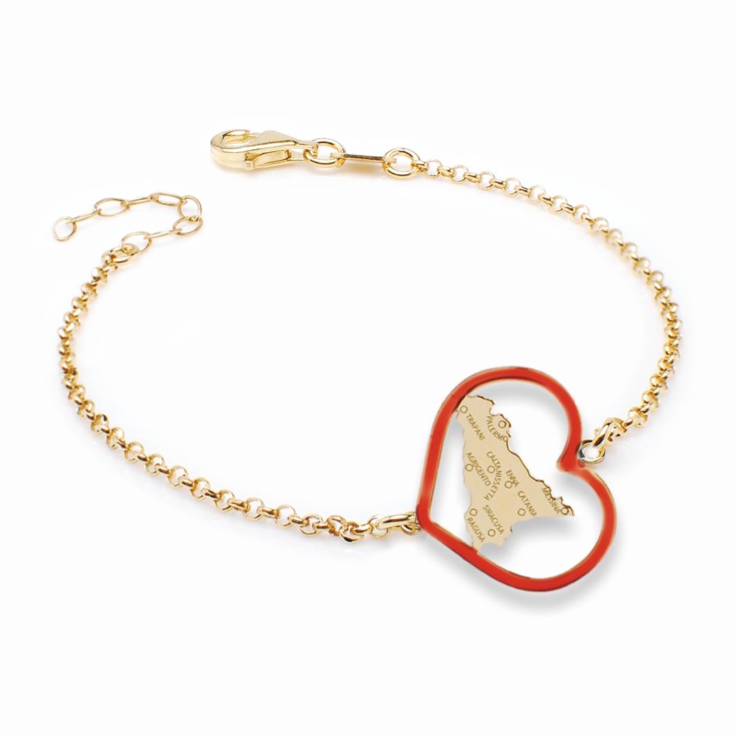 Silver bracelet with Sicily enclosed in the heart - MY SICILY