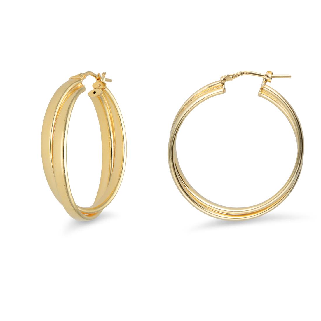 Hula Hoop collection double intertwined hoop earrings in 925 yellow silver - LUXURY MILANO