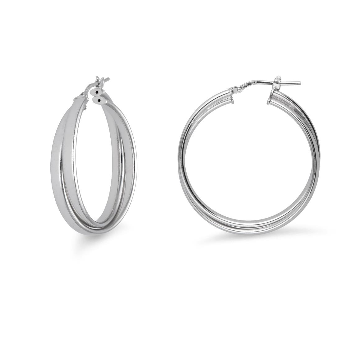 Hula Hoop collection double intertwined hoop earrings in 925 rhodium-plated silver - LUXURY MILANO
