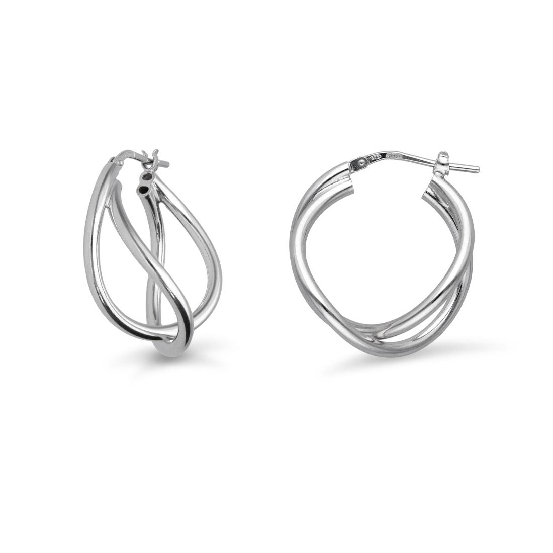 Double intertwined hoop earrings Hula Hoop collection in rhodium-plated 925 silver - LUXURY MILANO