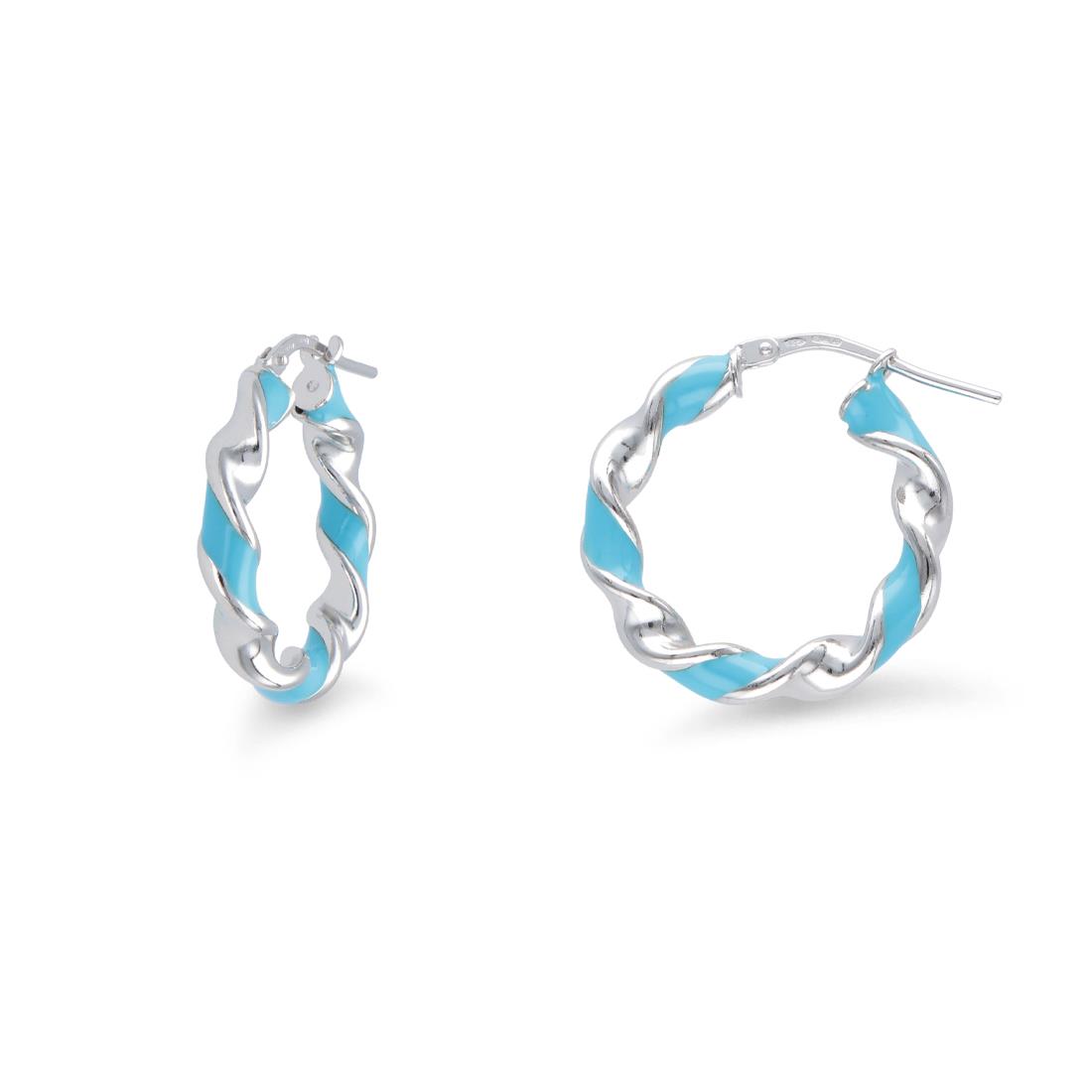 Hula Hoop collection torchon hoop earrings in rhodium-plated 925 silver with blue enamel - LUXURY MILANO