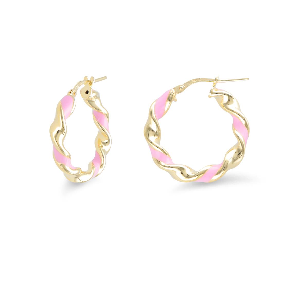 Torchon hoop earrings Hula Hoop collection in yellow 925 silver with pink enamel - LUXURY MILANO