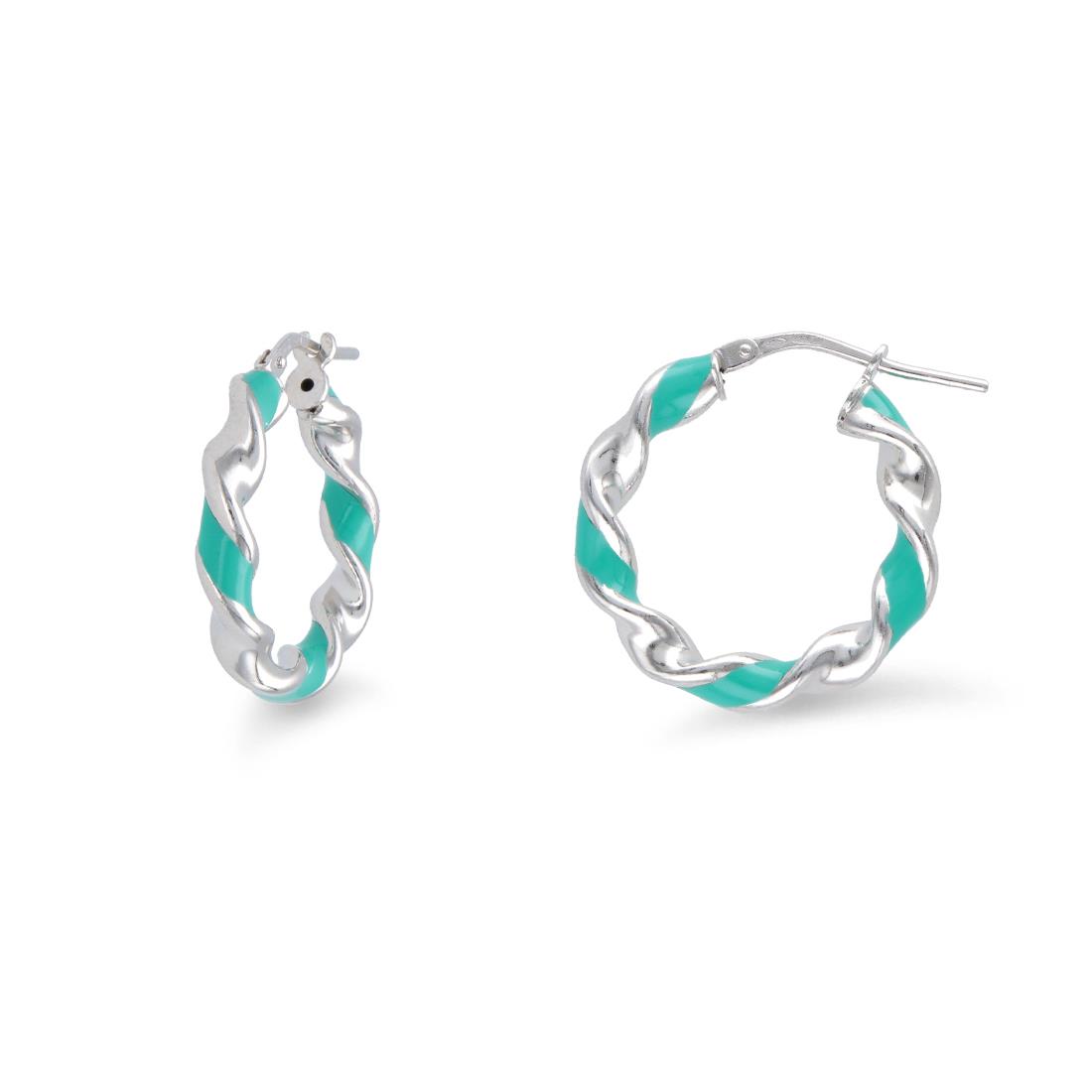 Hula Hoop collection torchon hoop earrings in rhodium-plated 925 silver with green enamel - LUXURY MILANO
