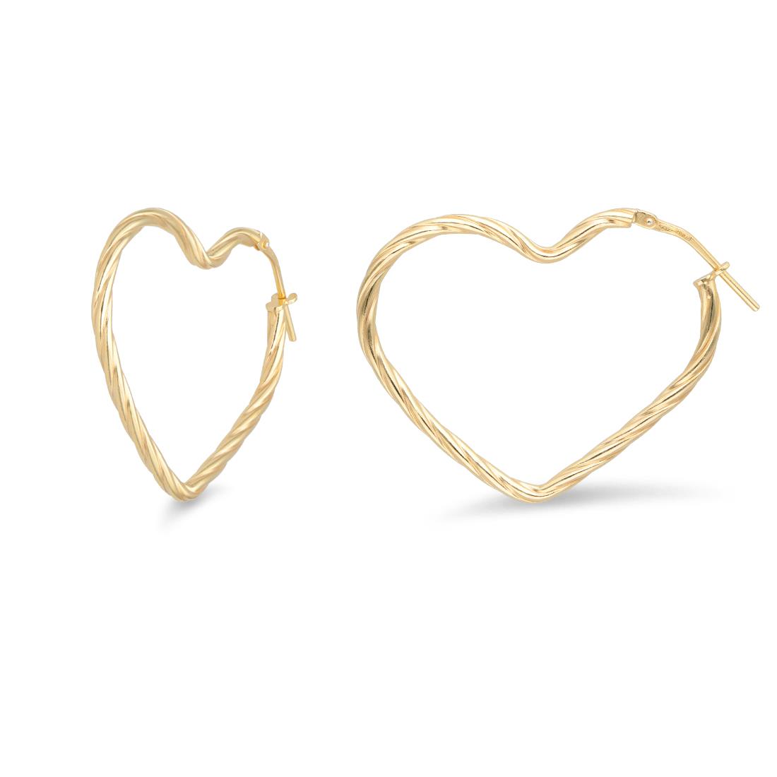 Hula Hoop collection heart-shaped torchon hoop earrings in 925 yellow silver - LUXURY MILANO