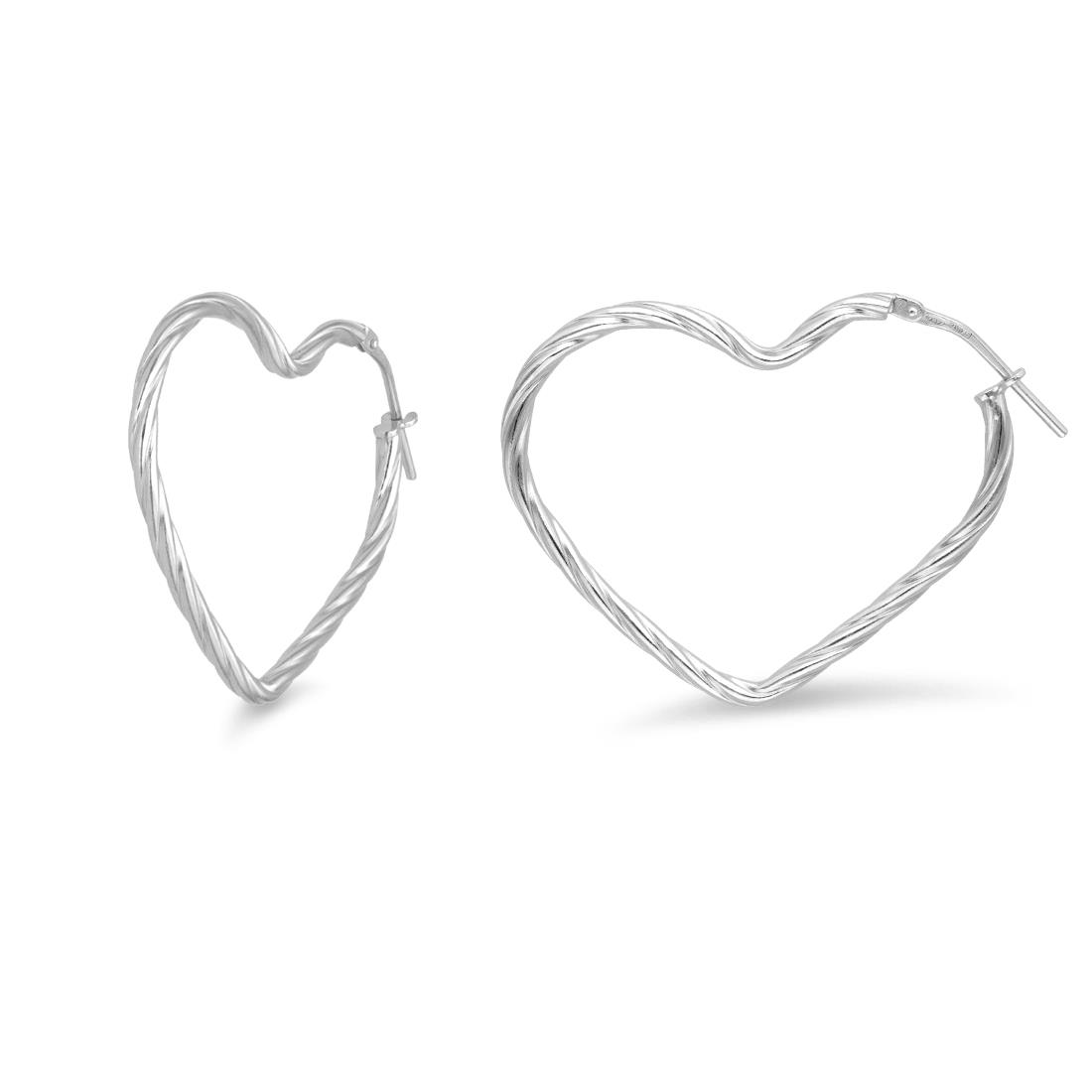 Hula Hoop collection heart-shaped torchon hoop earrings in rhodium-plated silver 925 - LUXURY MILANO
