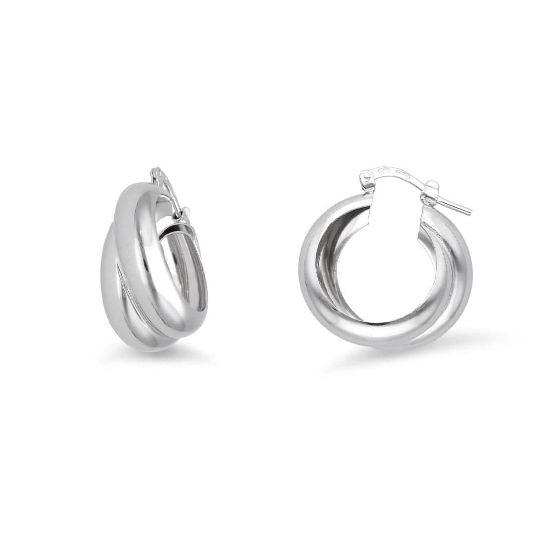 Hula Hoop collection rounded hoop shower earrings in 925 rhodium-plated silver - LUXURY MILANO
