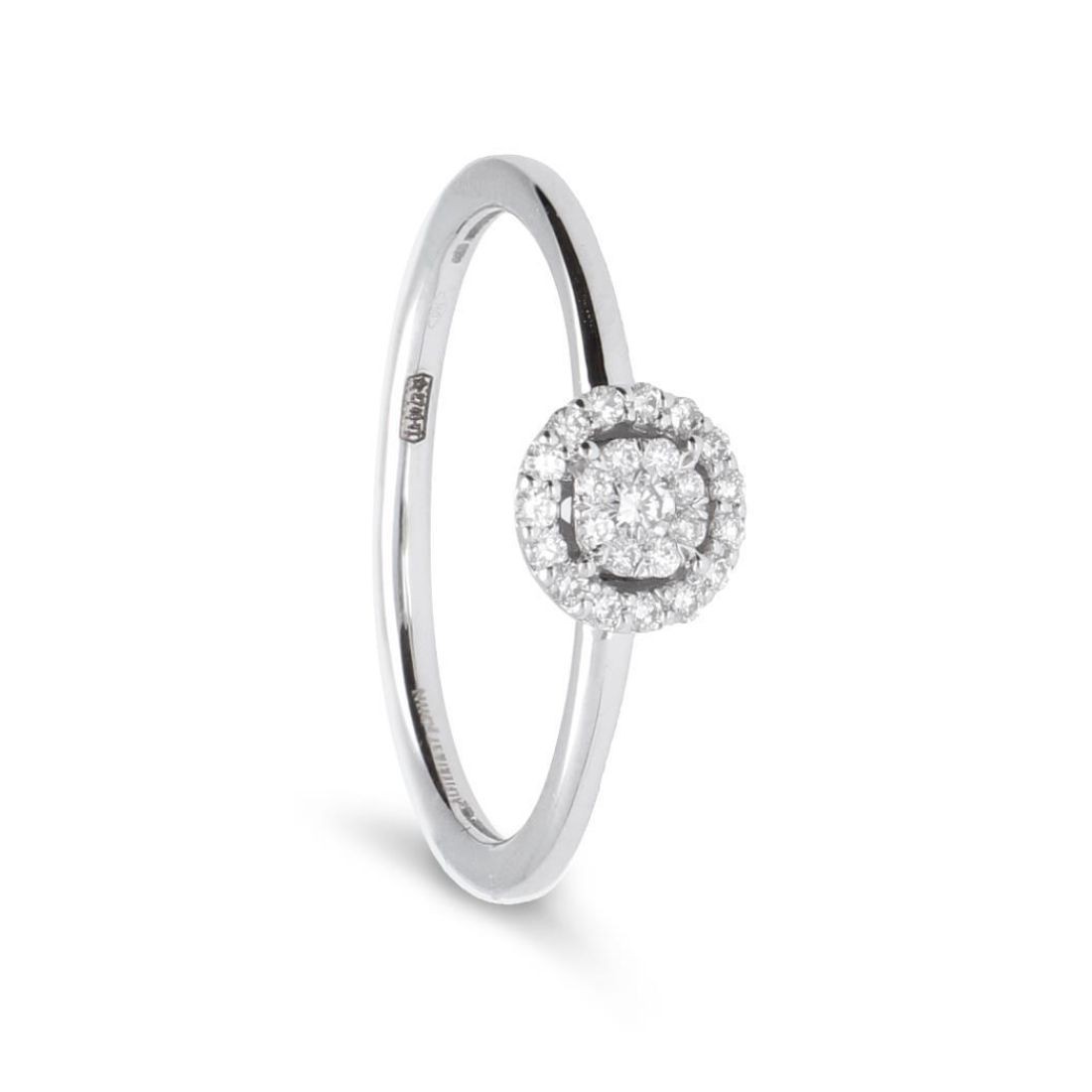 Anello solitario Ginevra in oro con diamanti pav&egrave; ct 0,15 - ALFIERI & ST. JOHN