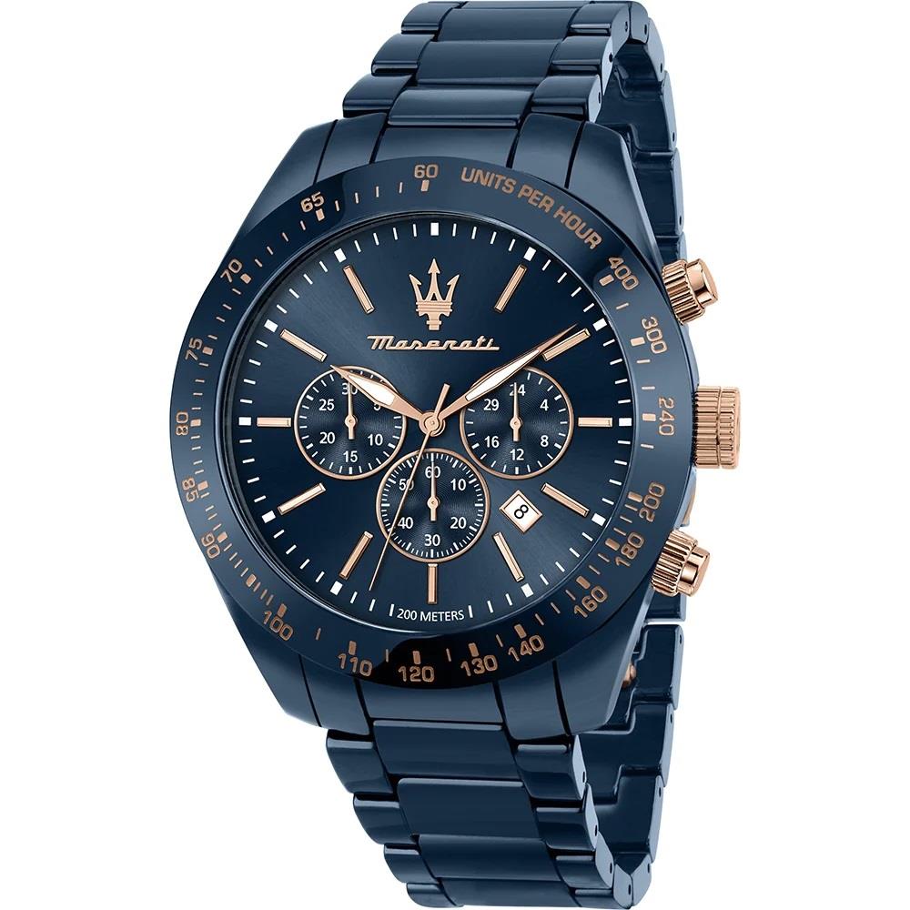 Men's watch in stainless steel with blue IP treatment, 45mm case - MASERATI