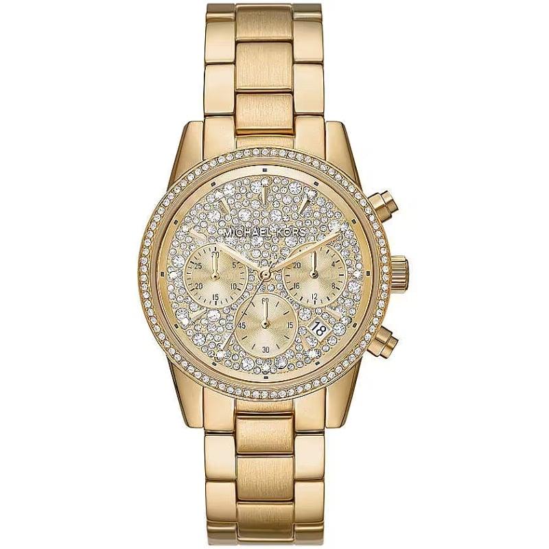 Women's watch in stainless steel with gold IP treatment, 37mm case - MICHAEL KORS