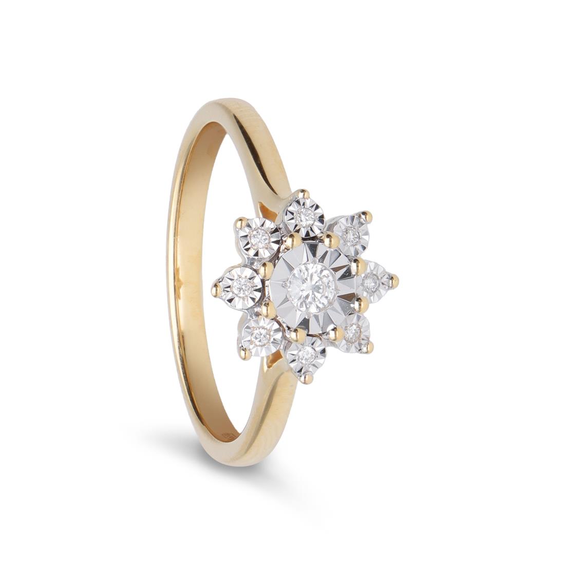 Gold flower ring with 0.10 ct diamonds - ORO&CO