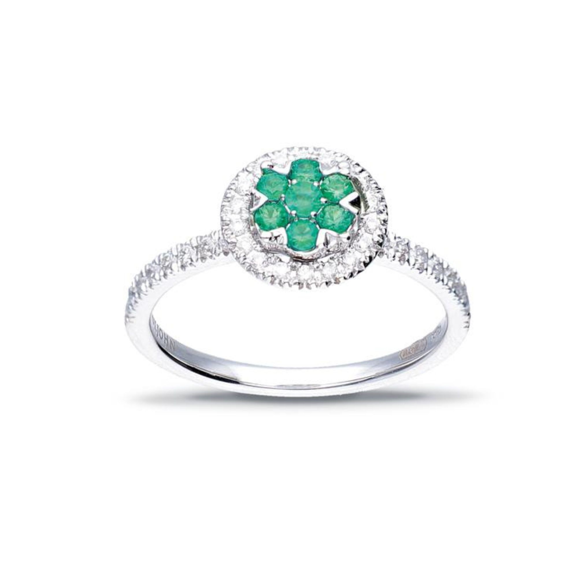 Anillo de oro blanco con diamantes y esmeraldas. - ALFIERI & ST. JOHN