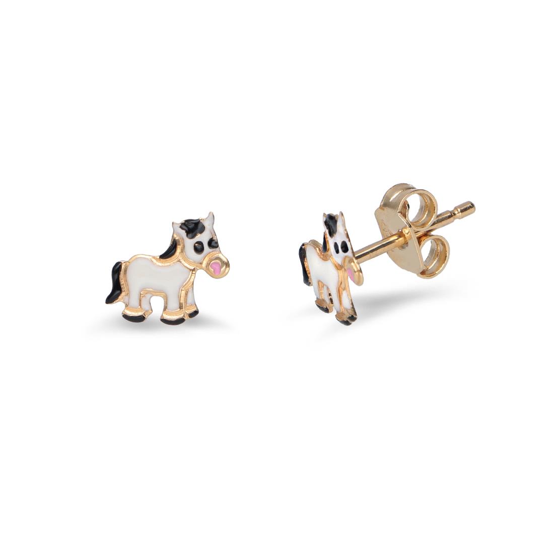 Gold baby earrings with horse - ORO&CO