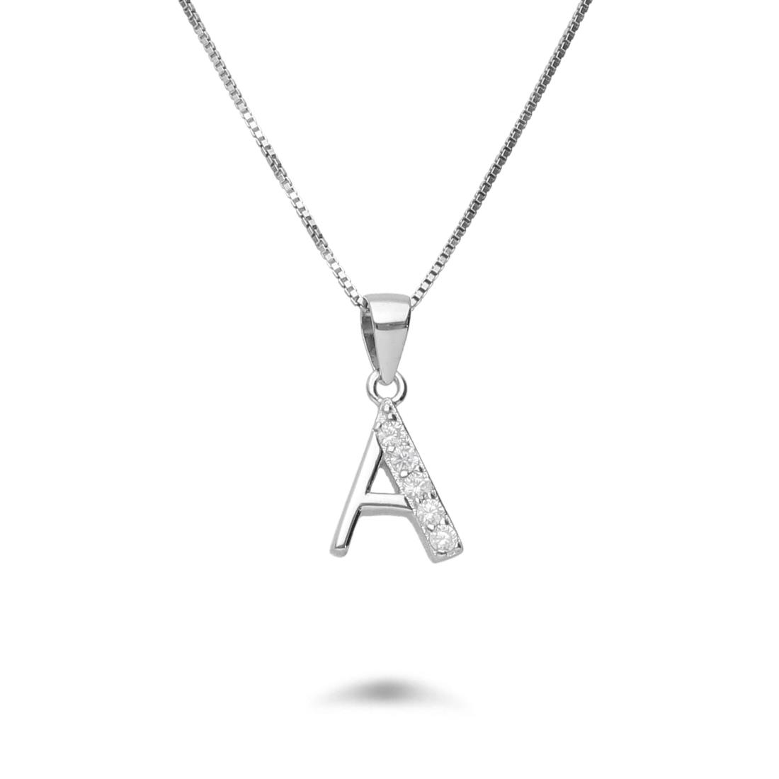 Necklace with letter A in rhodium-plated silver with zircons - DESIDERI PREZIOSI