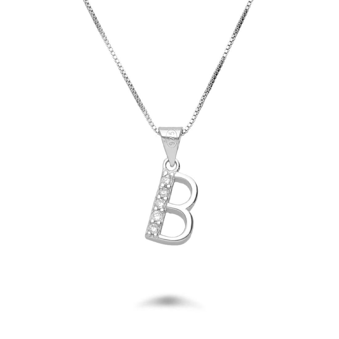 Necklace with letter B in rhodium-plated silver with zircons - DESIDERI PREZIOSI