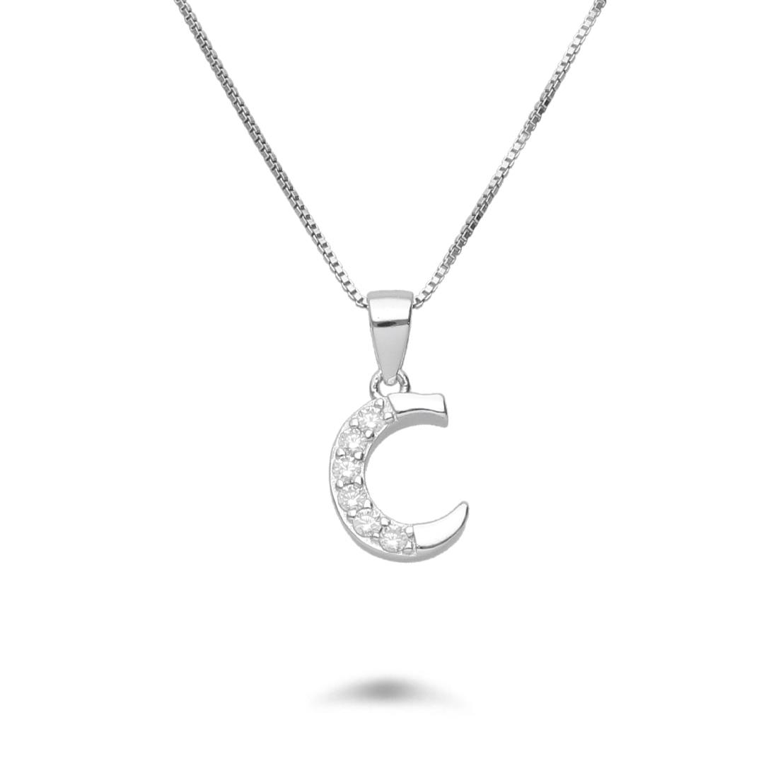 Necklace with letter C in rhodium-plated silver with zircons - DESIDERI PREZIOSI