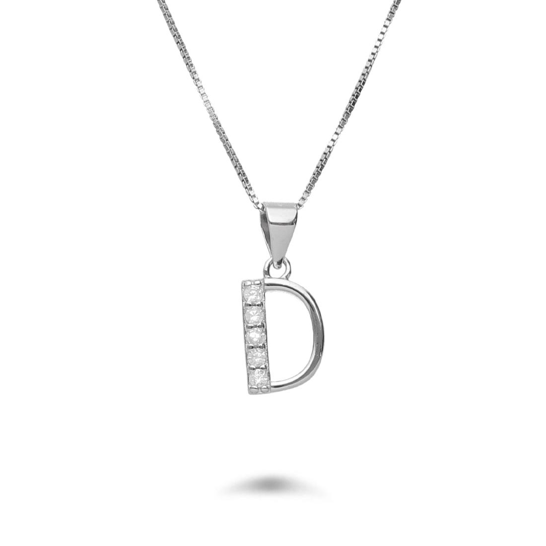 Necklace with letter D in rhodium-plated silver with zircons - DESIDERI PREZIOSI
