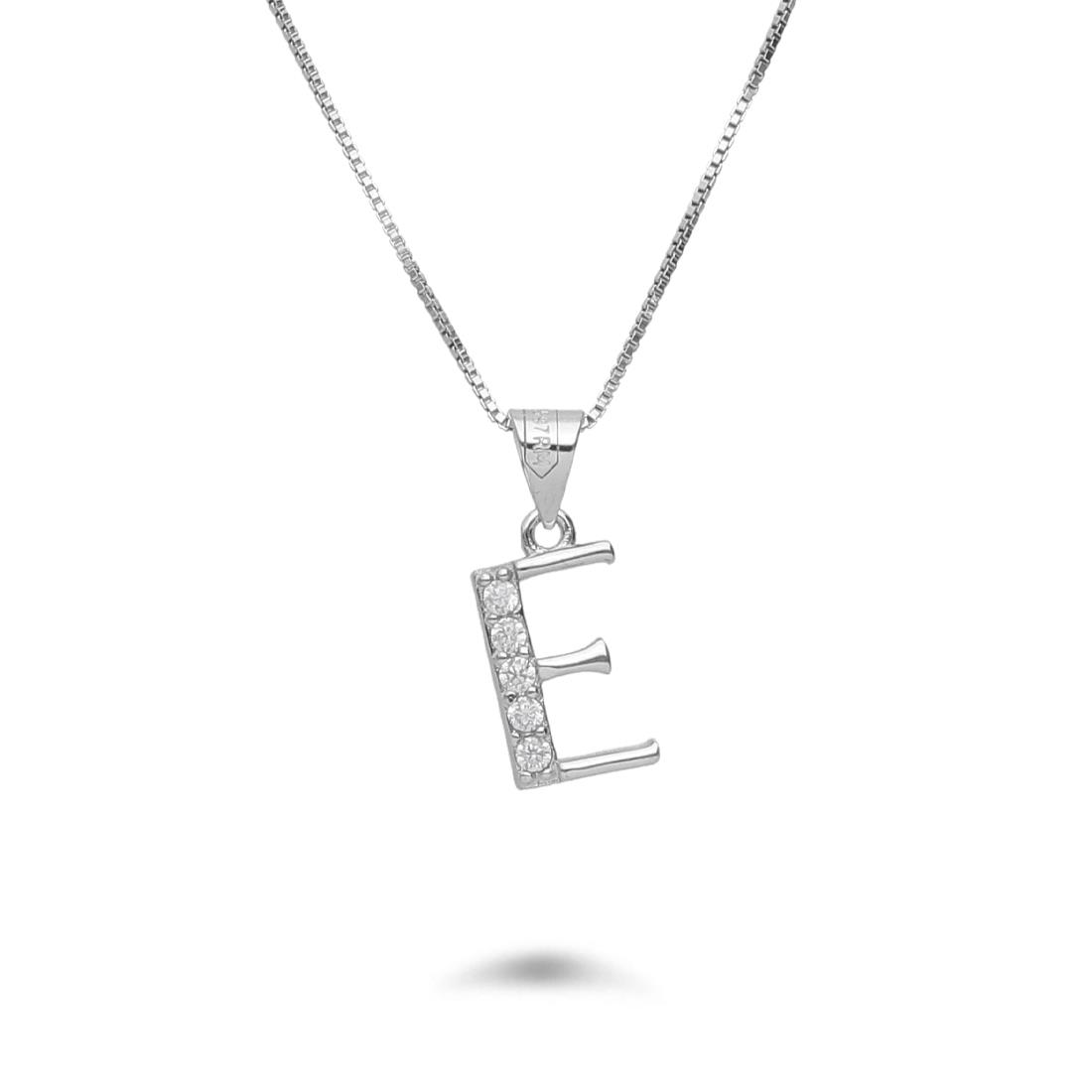 Necklace with letter E in rhodium-plated silver with zircons - DESIDERI PREZIOSI