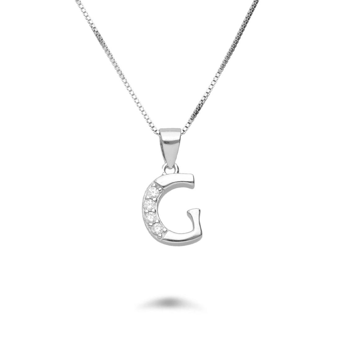 Necklace with letter G in rhodium-plated silver with zircons - DESIDERI PREZIOSI