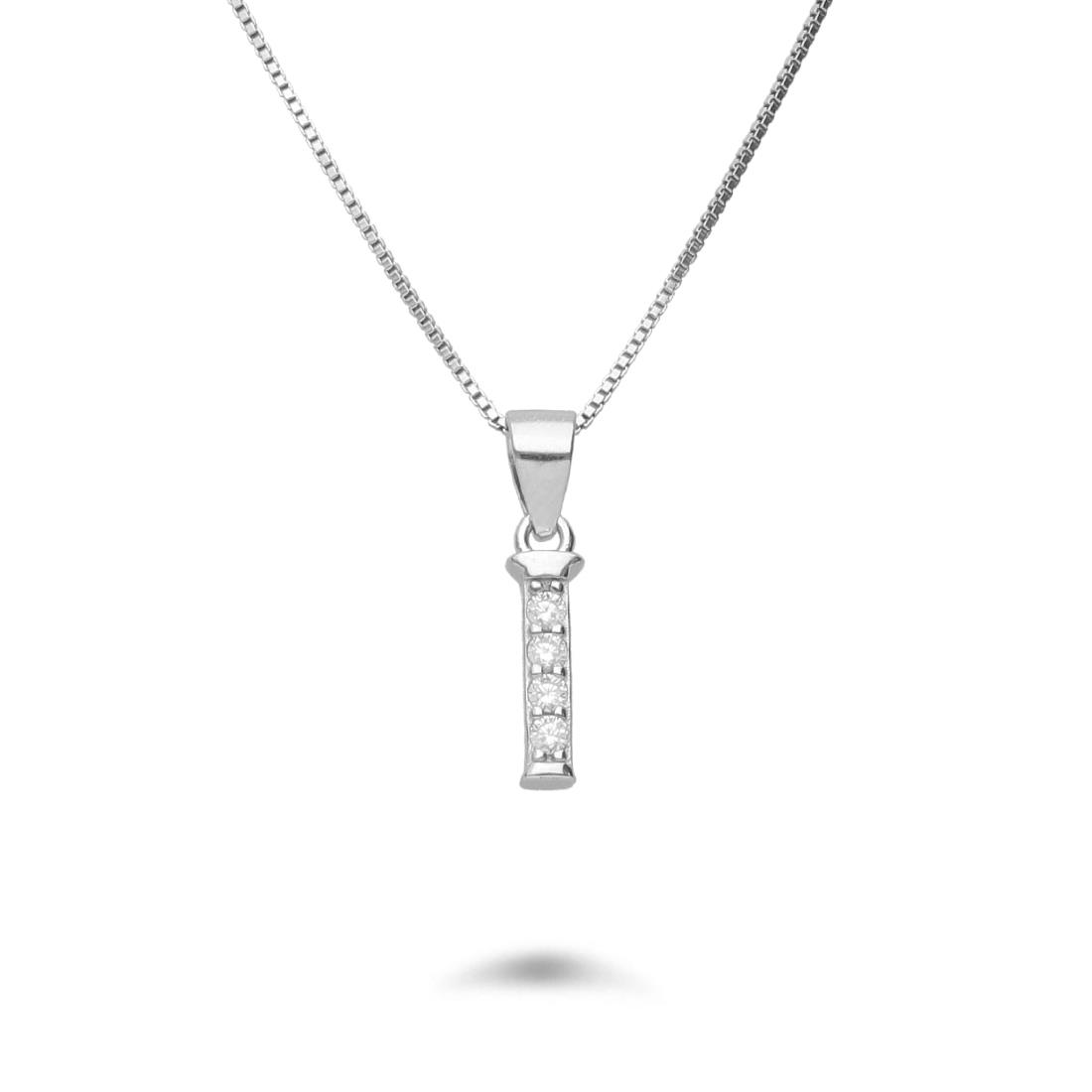 Necklace with letter I in rhodium-plated silver with zircons - DESIDERI PREZIOSI