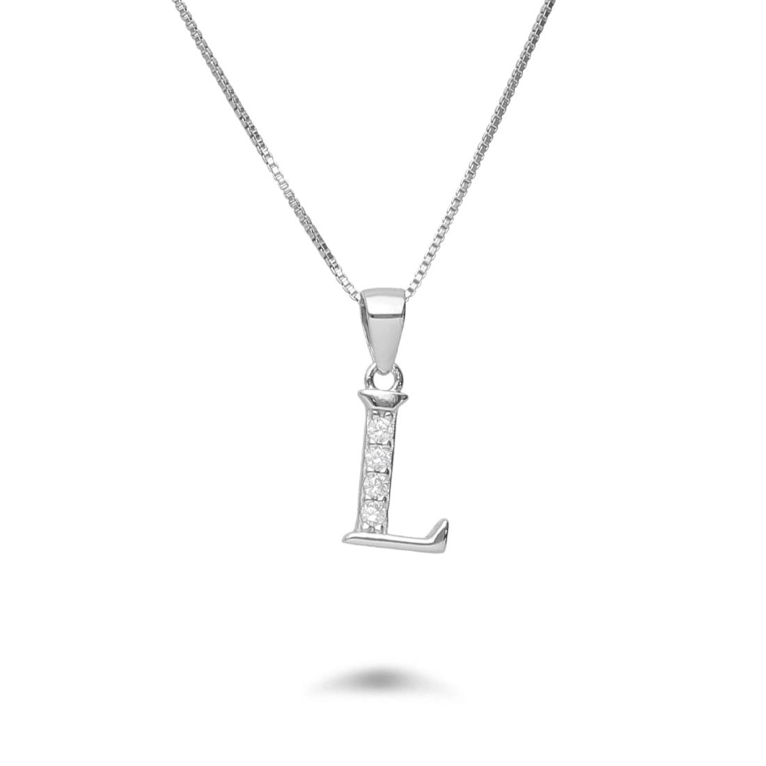 Necklace with letter L in rhodium-plated silver with zircons - DESIDERI PREZIOSI