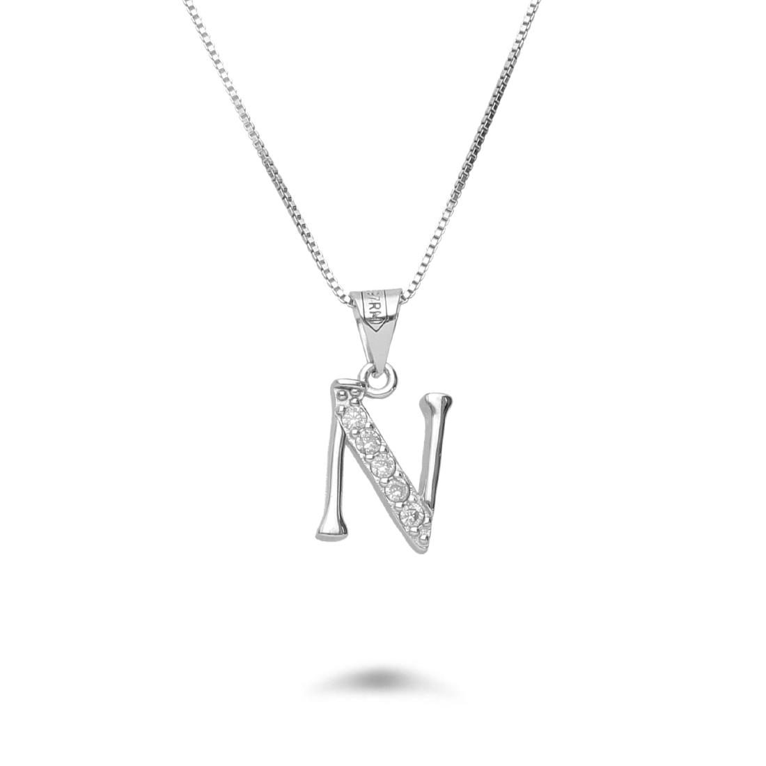 Necklace with letter N in rhodium-plated silver with zircons - DESIDERI PREZIOSI