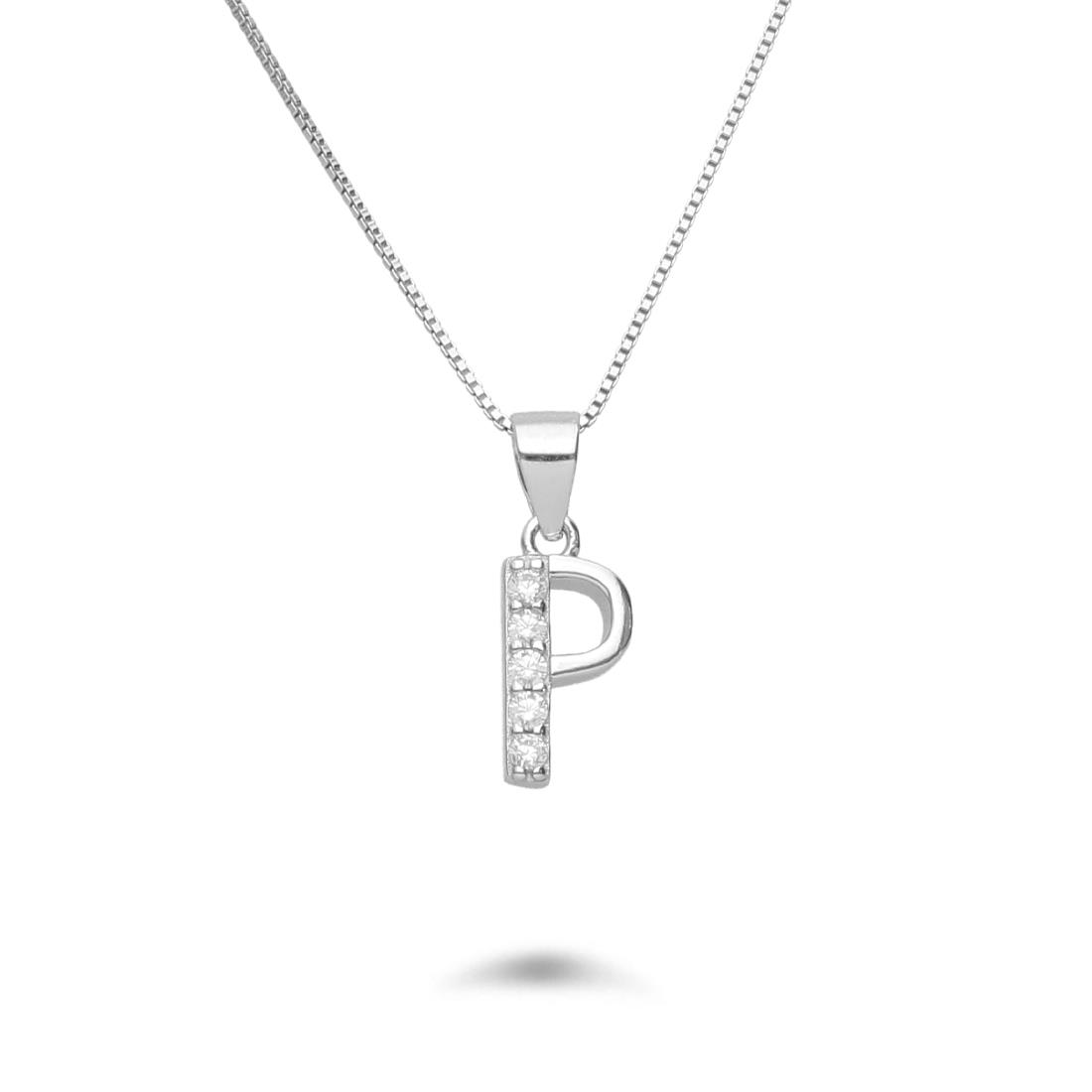 Necklace with letter P in rhodium-plated silver with zircons - DESIDERI PREZIOSI