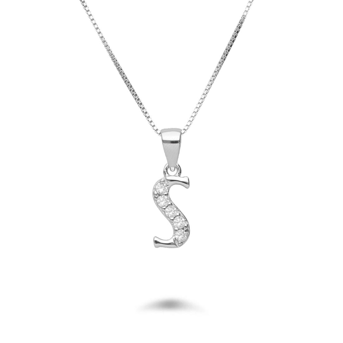 Necklace with letter S in rhodium-plated silver with zircons - DESIDERI PREZIOSI