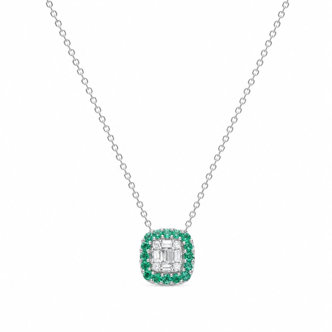 Collana Baguette in oro con diamanti ct 0.08 e smeraldi  - ALFIERI & ST. JOHN